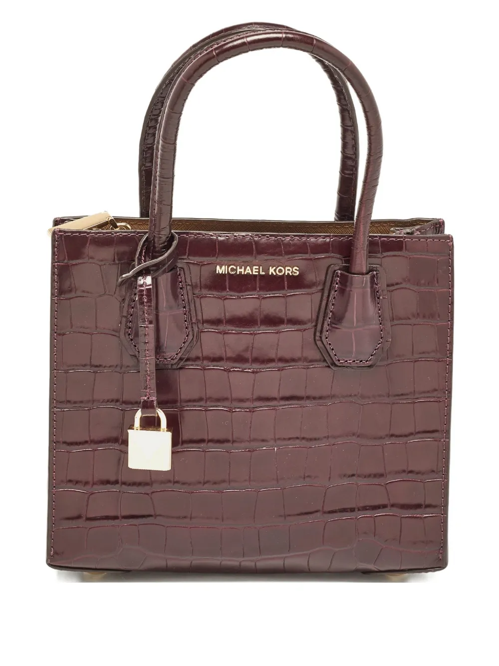 Pre-owned Michael Kors Mini Mercer Croc-embossed Tote Bag In Red