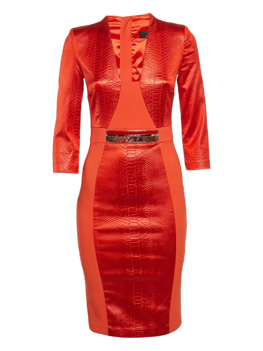 Pre-owned Elisabetta Franchi Snakeskin-effect Midi Dress In Orange