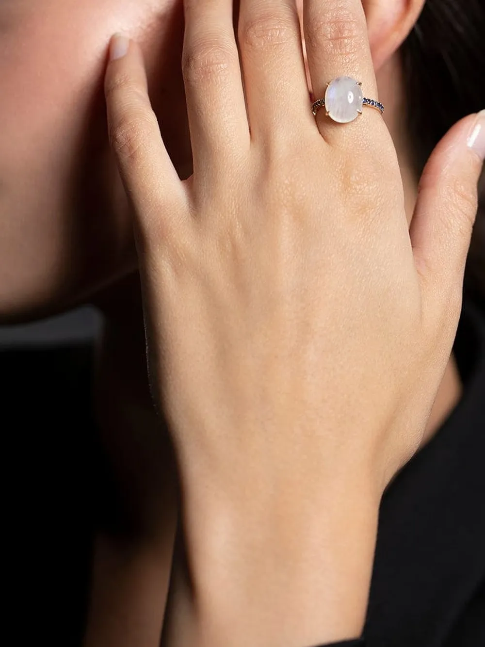 Yi Collection 9k Yellow Gold Globe Sapphire And Moonstone Ring In White