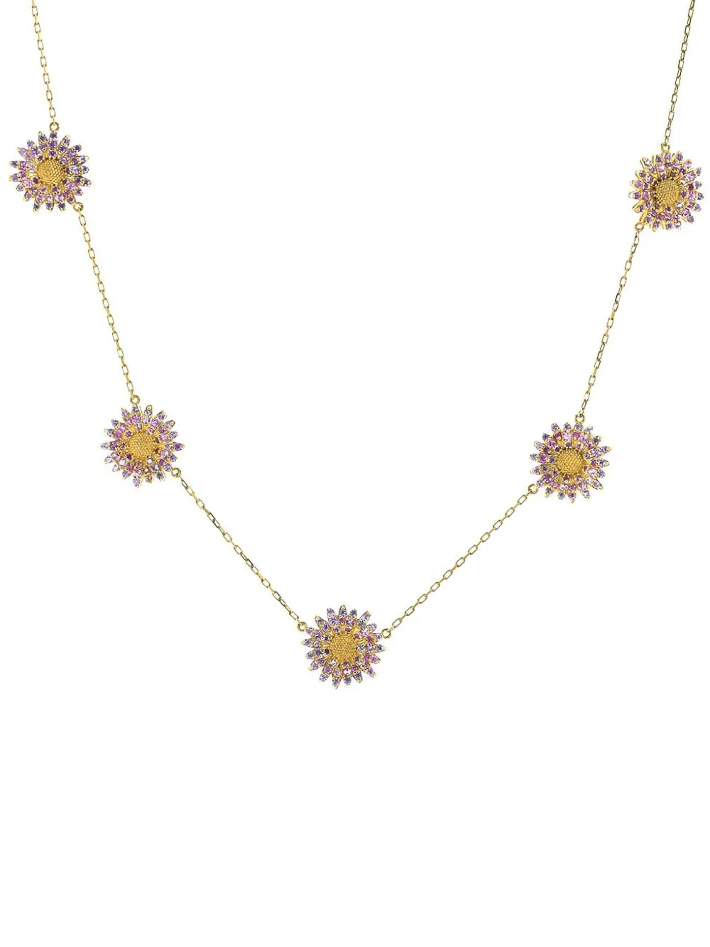 Tanya Farah 18k Yellow Gold Daisy Pink Sapphire Necklace