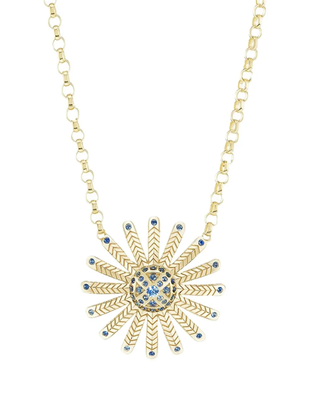 Harwell Godfrey 18k Yellow Gold Mini Sunflower Sapphire Necklace Charm In Brown
