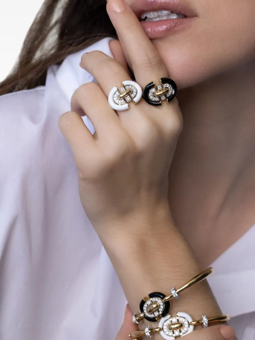 David Webb 18K yellow gold Unity Ring diamond and enamel ring | Image 2