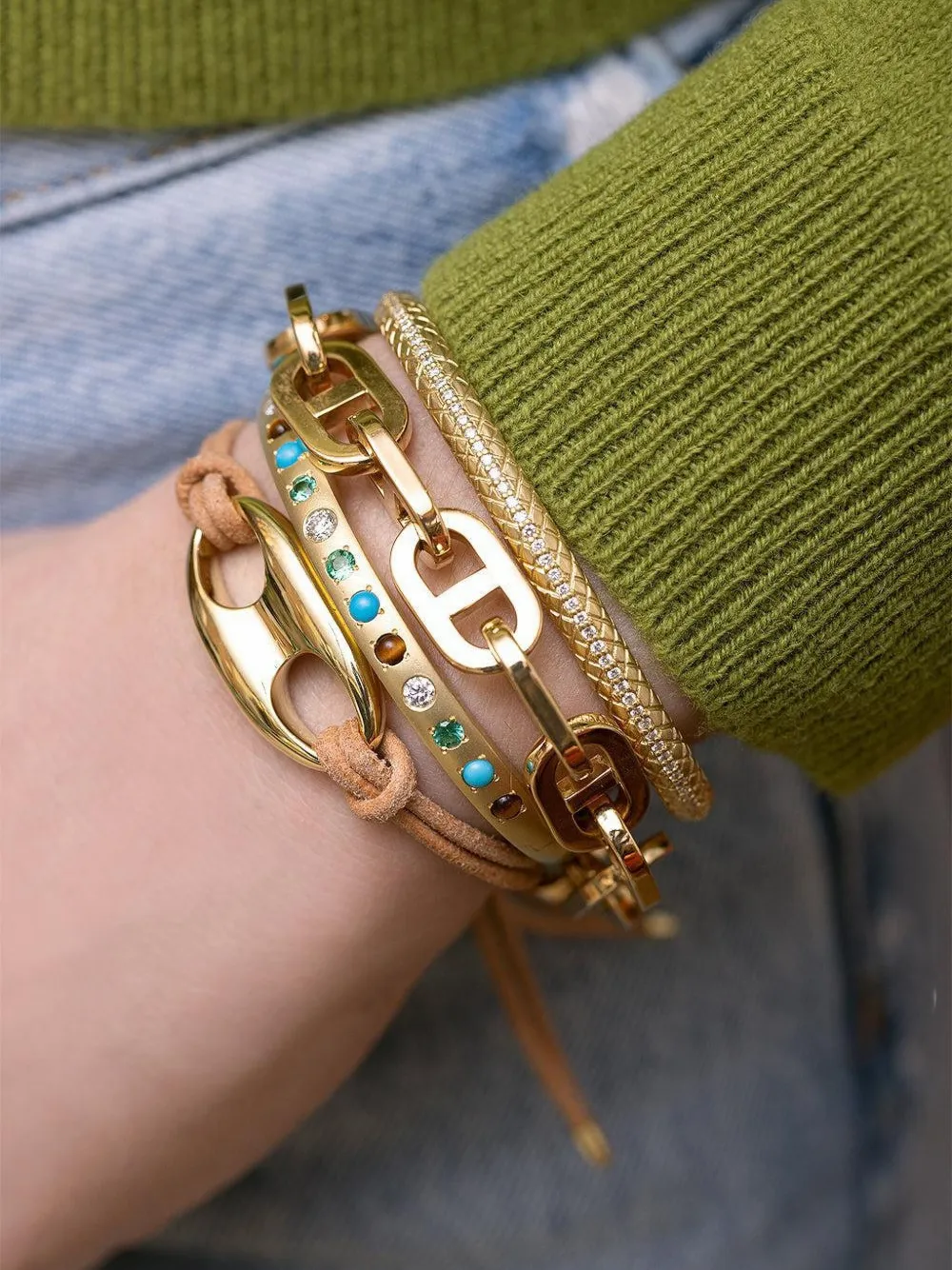 Jenna Blake 18k Yellow Gold Nautical Link Bracelet In Multi