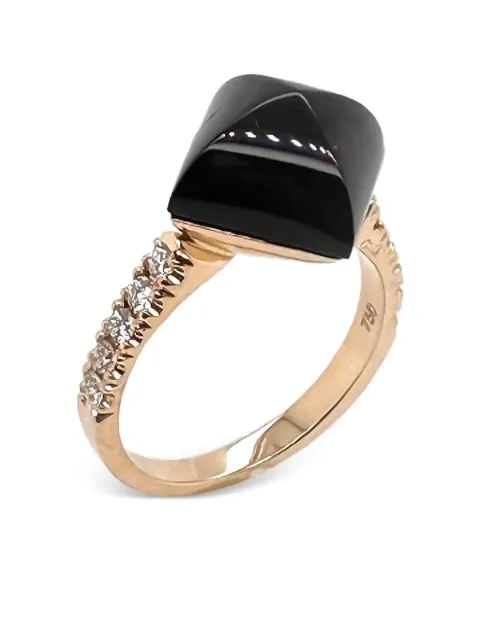 Brooks Brothers 18K yellow gold Pyramid diamond and onyx ring