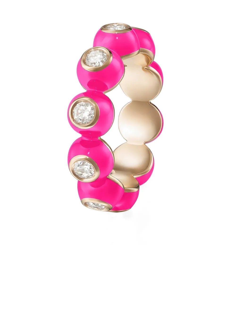 Melissa Kaye Anello a fascia Audrey Eternity rosa fluo in oro giallo 18 carati con diamanti