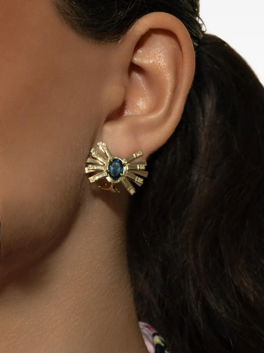 Carol Kauffmann 18k Yellow Gold Blue Topaz Diamond Farfalle Earrings In Gold