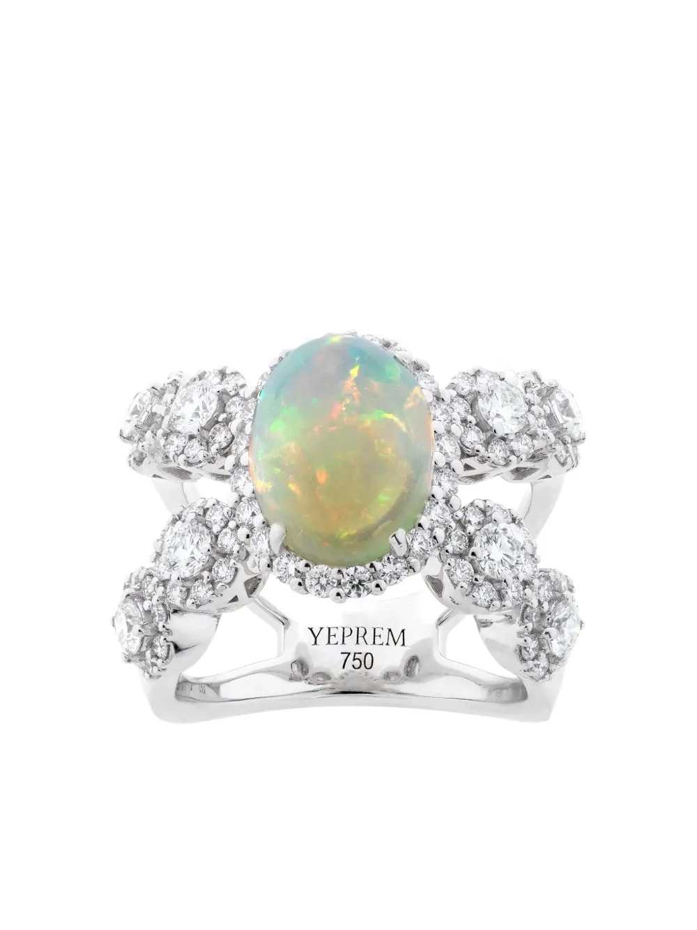 Yeprem Anello X in oro bianco 18 carati con diamanti e opale - Argento