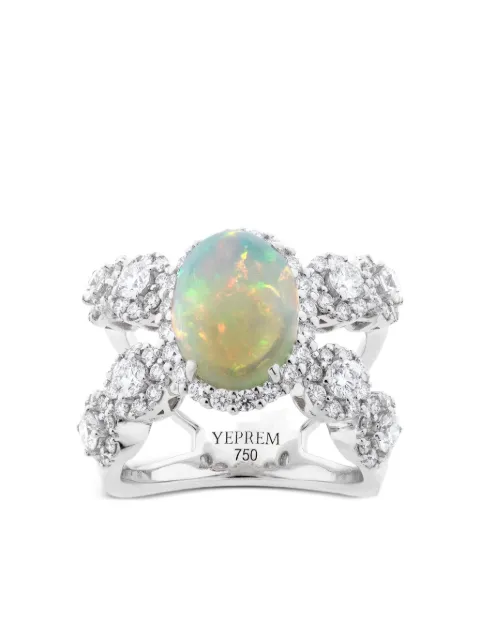 Yeprem 18K white gold X diamond and opal ring