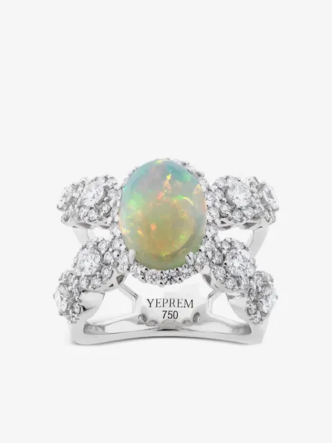 Yeprem 18K white gold X diamond and opal ring