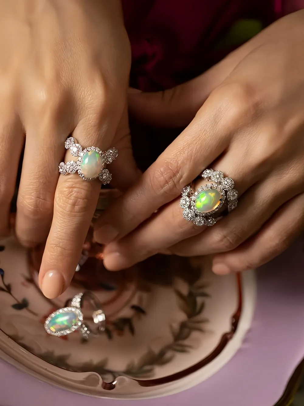  Yeprem 18k White Gold X Diamond And Opal Ring - Silver 