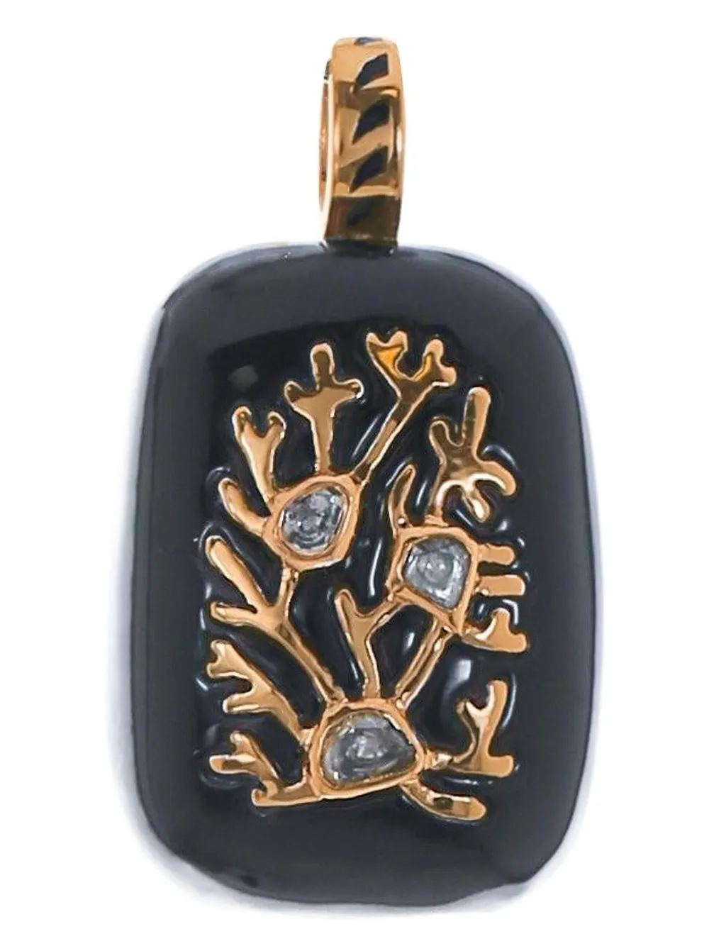Dezso 18k Rose Gold Petite Polki Onyx And Diamond Charm In Pink