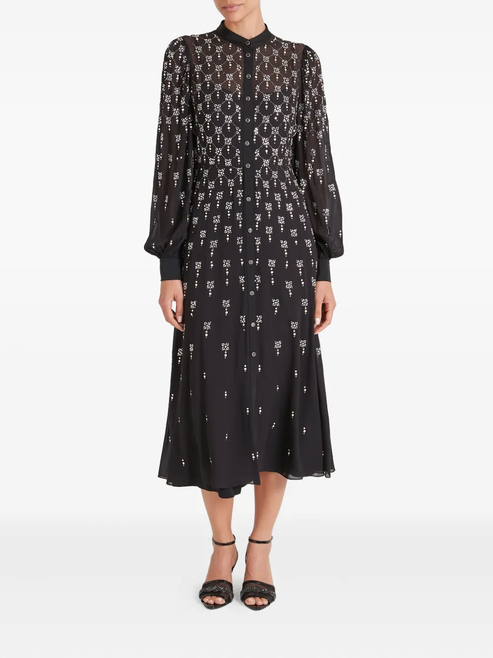 Temperley London Embellished Puff-sleeve Shirt Dress In Black