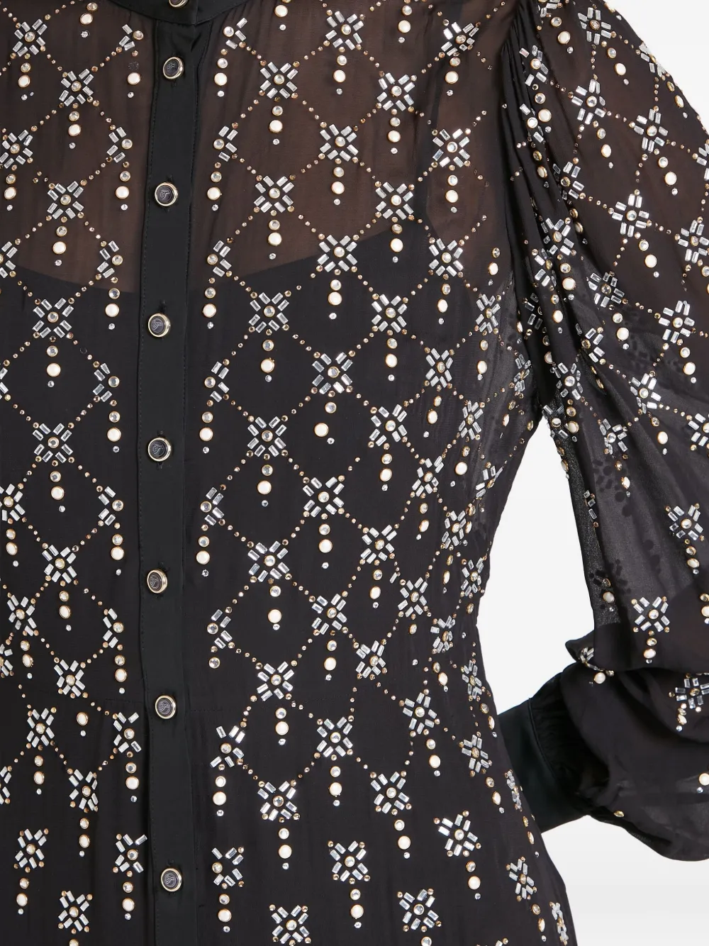 Temperley London Embellished Puff-sleeve Shirt Dress In Black