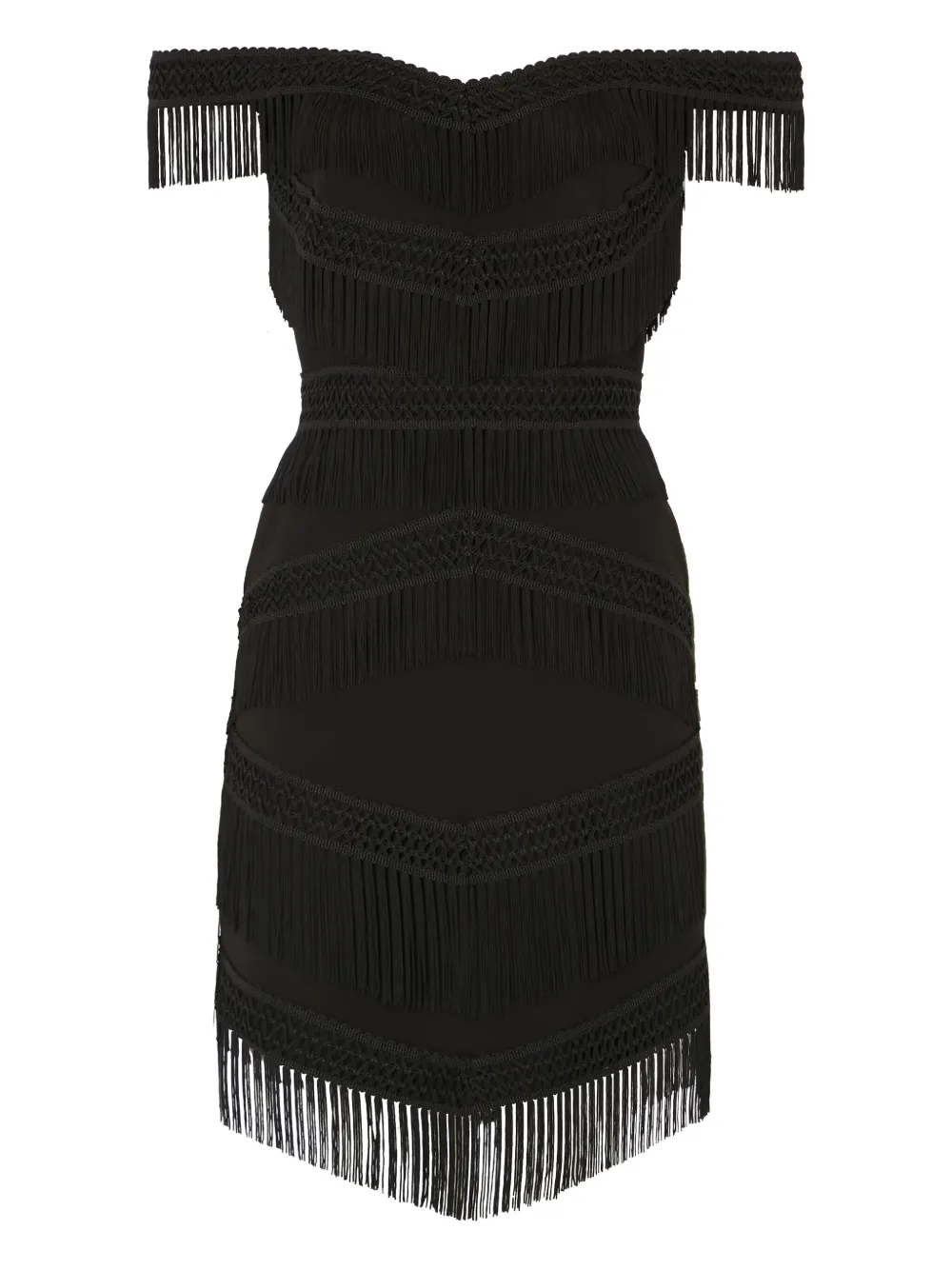 Temperley London off-shoulder fringed dress | Black | Image 1