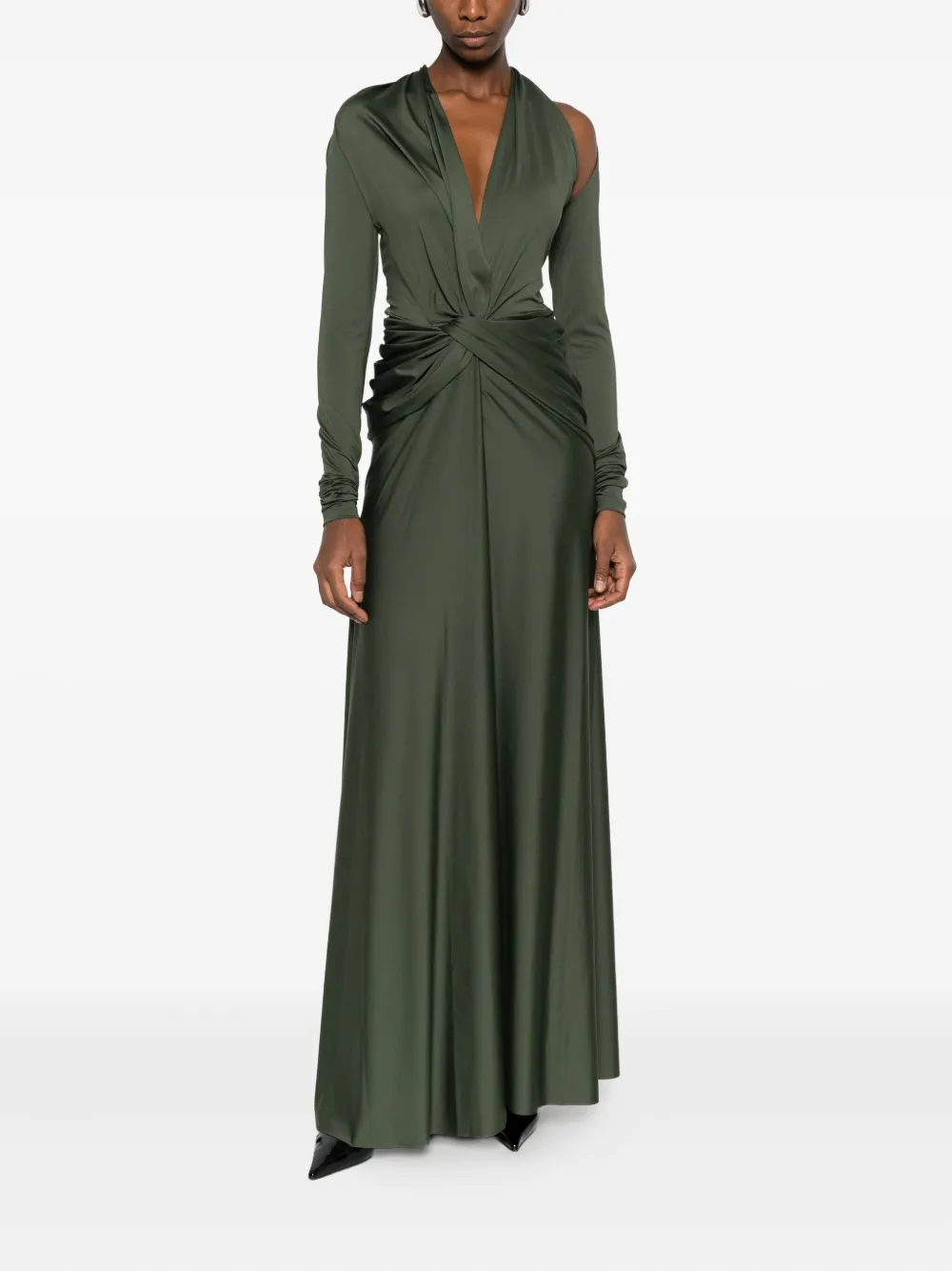 Victoria Beckham Jurk met gedraaide voorkant en lange mouwen - Groen