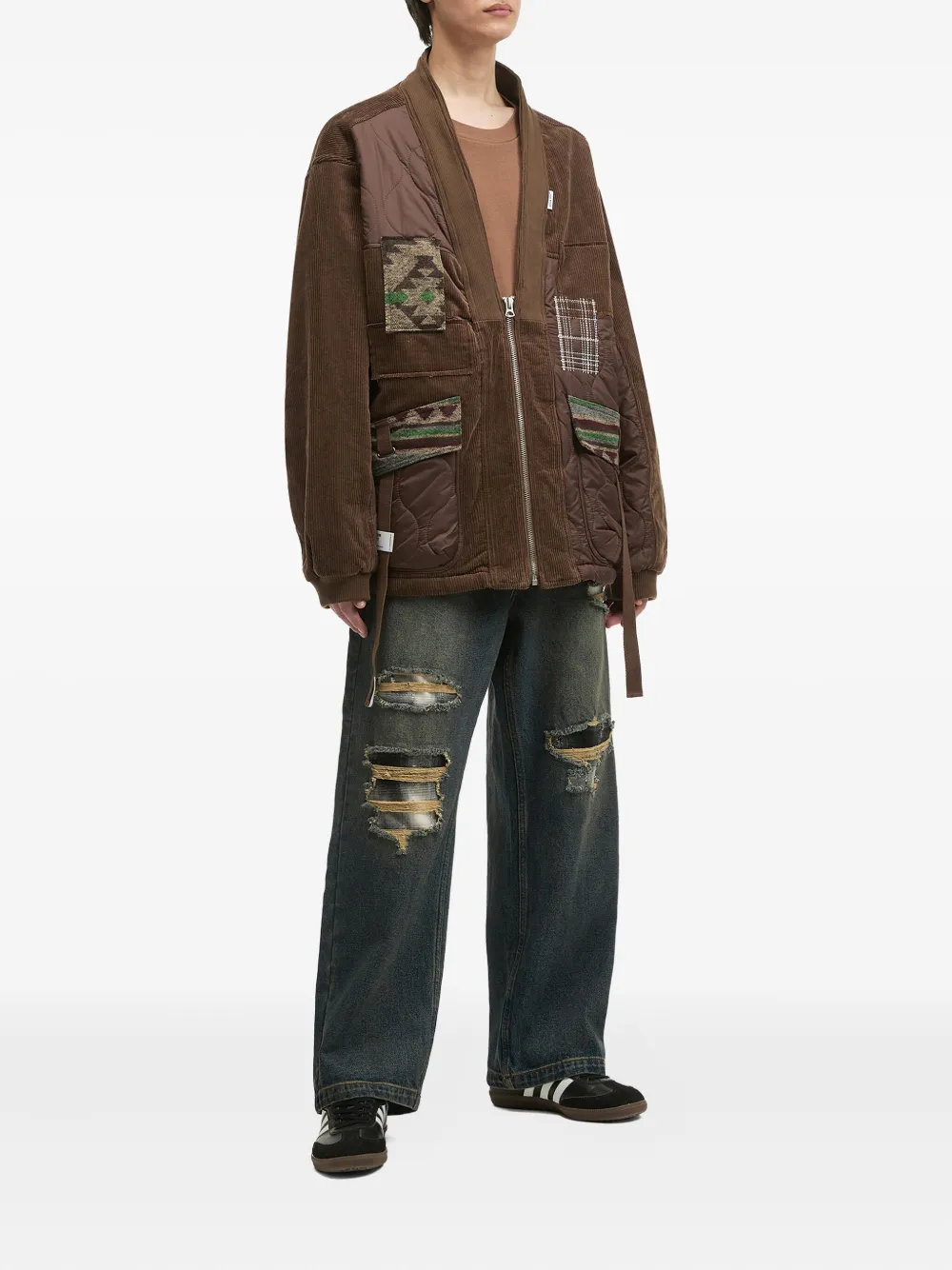 Musium Div. Corduroy Quilted-panel Jacket In Brown