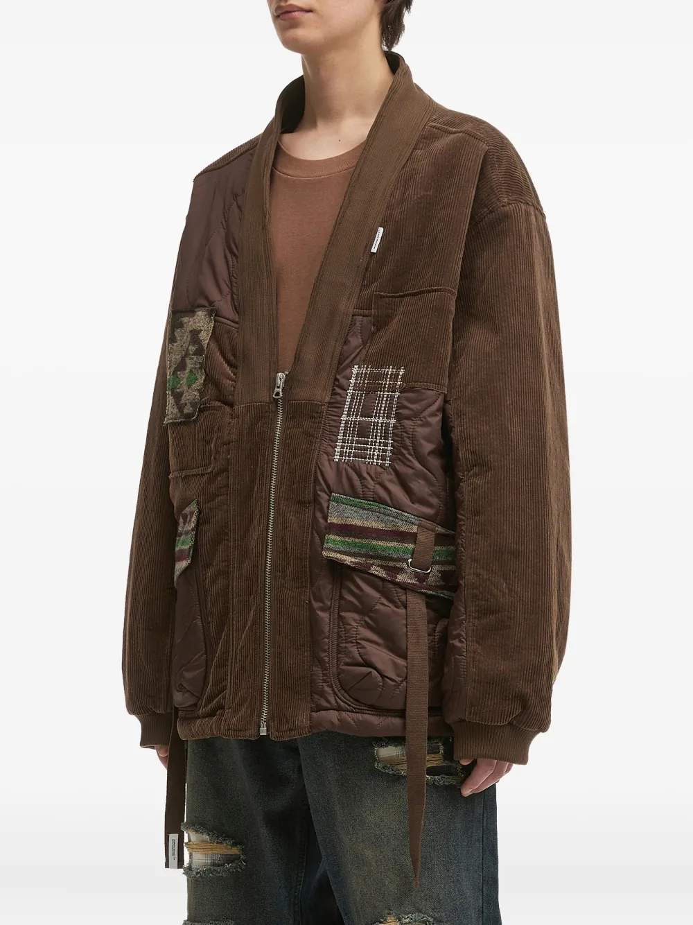 Musium Div. Corduroy Quilted-panel Jacket In Brown