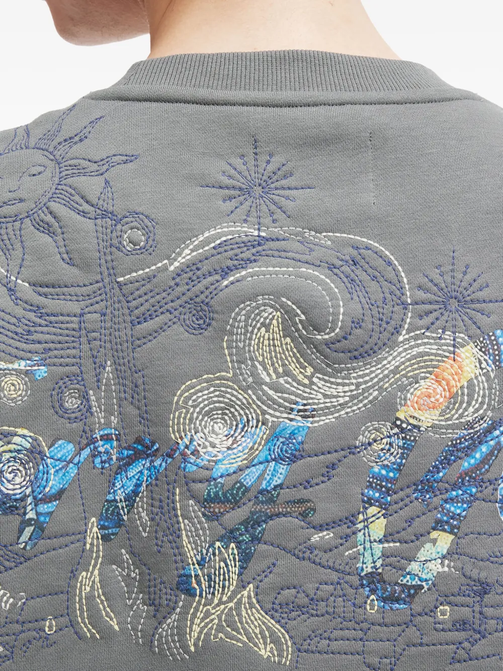 Musium Div. Embroidered Crew-neck Sweatshirt In Gray