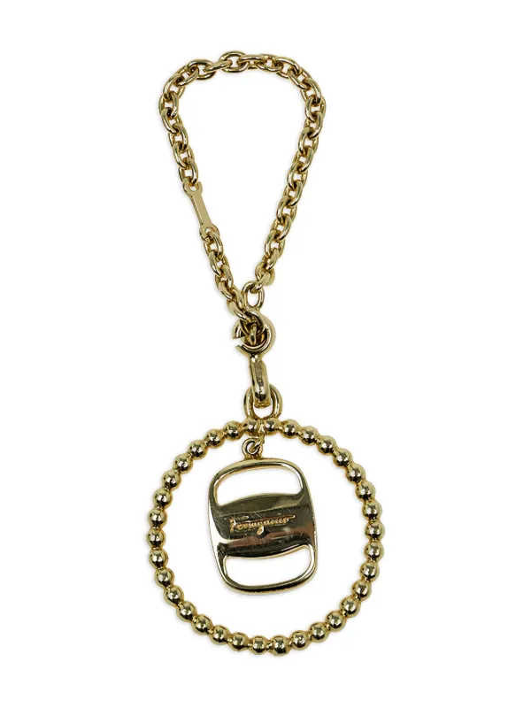 Ferragamo Pre-owned Beaded-circle Keyring in Gold