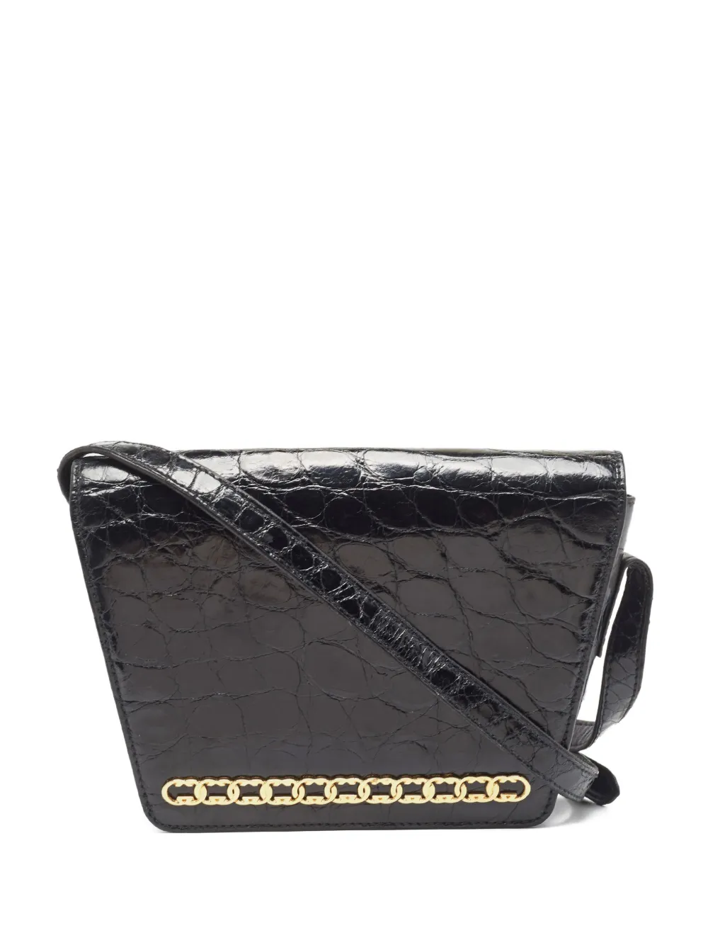 Pre-owned Gucci Crocodile-skin Chain-detail Shoulder Bag In Black