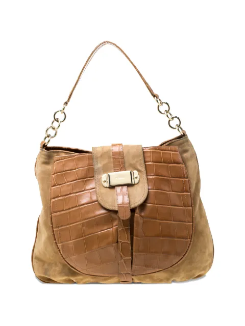 Furla suede croc-embossed leather shoulder bag