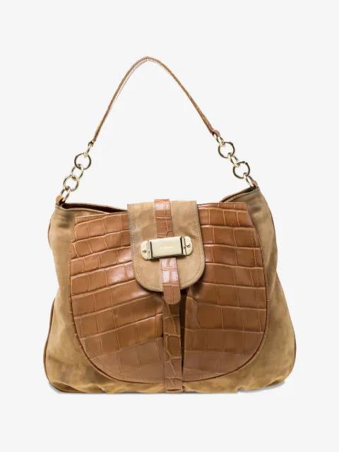 Furla suede croc-embossed leather shoulder bag