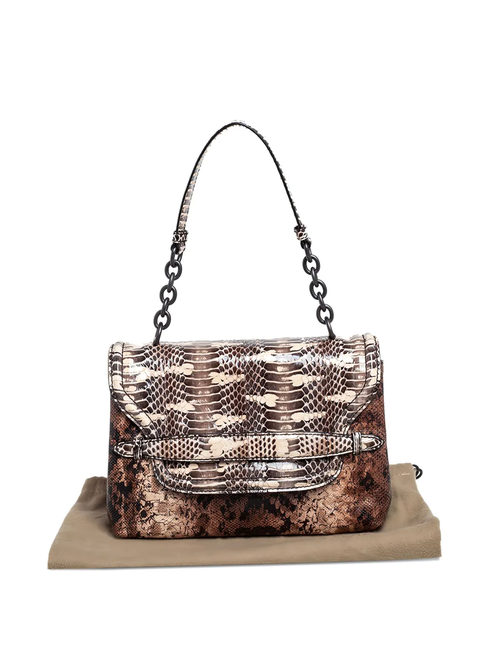 BOTTEGA VENETA Pre-owned Snake-leather Flap Shoulder Bag In Brown