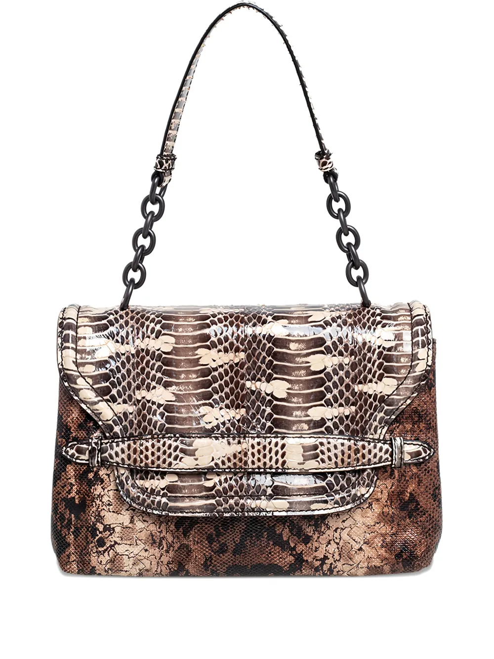 Click to view more detailed imagery on our partner's website Pre-owned Bottega Veneta Snake-leather Flap Shoulder Bag In Brown