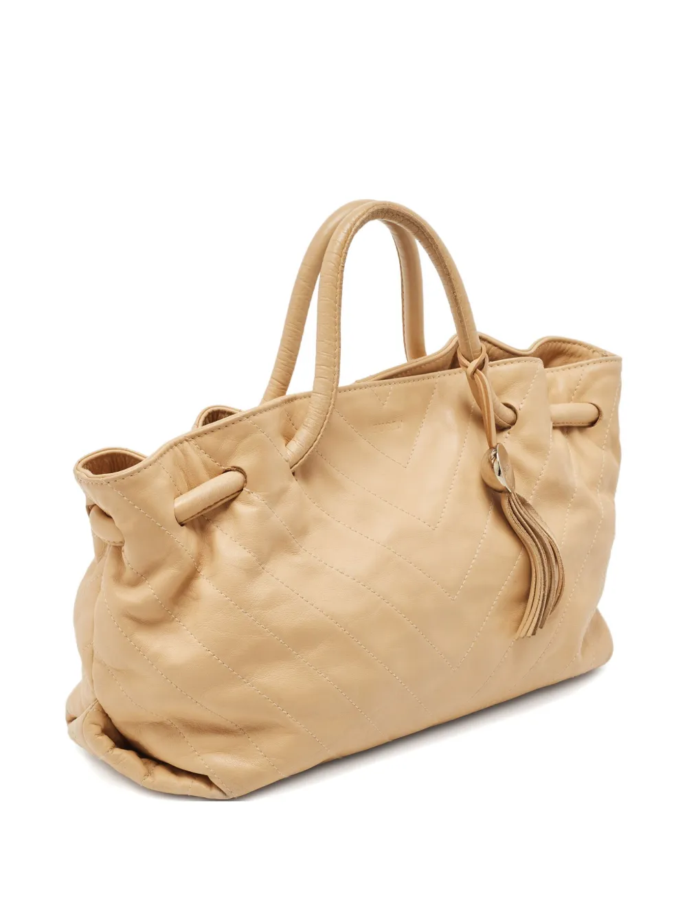 Pre-owned Furla Chevron-pattern Leather Tote Bag In Neutral