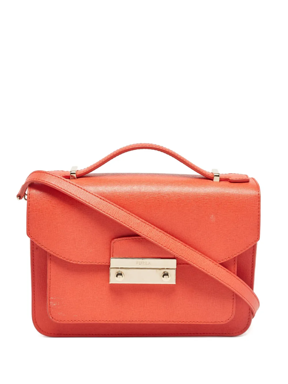 Pre-owned Furla Metropolis Leather Top-handle Crossbody Bag In Orange