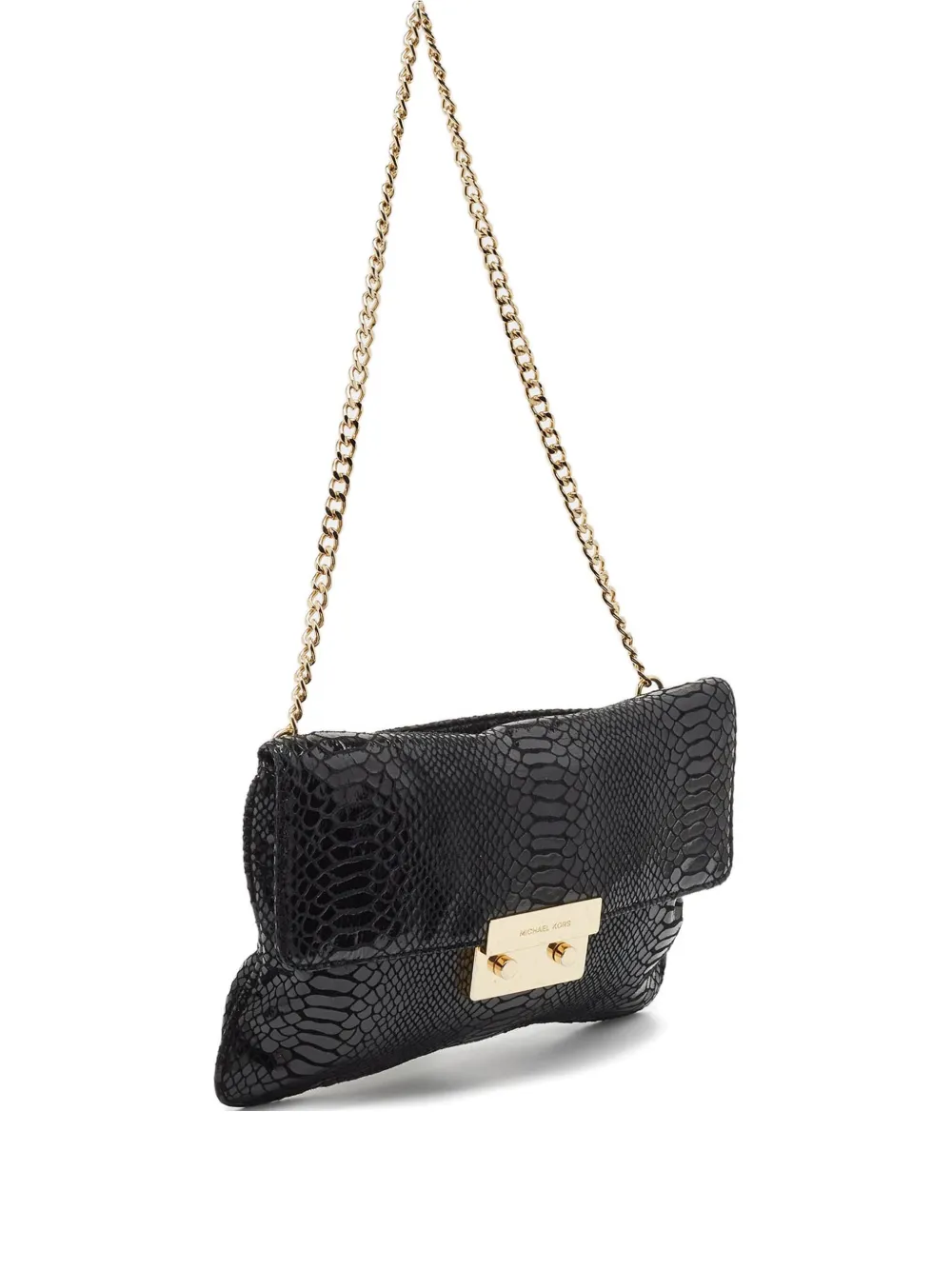 Pre-owned Michael Kors Vintage Snakeskin-embossed Chain Bag In Black