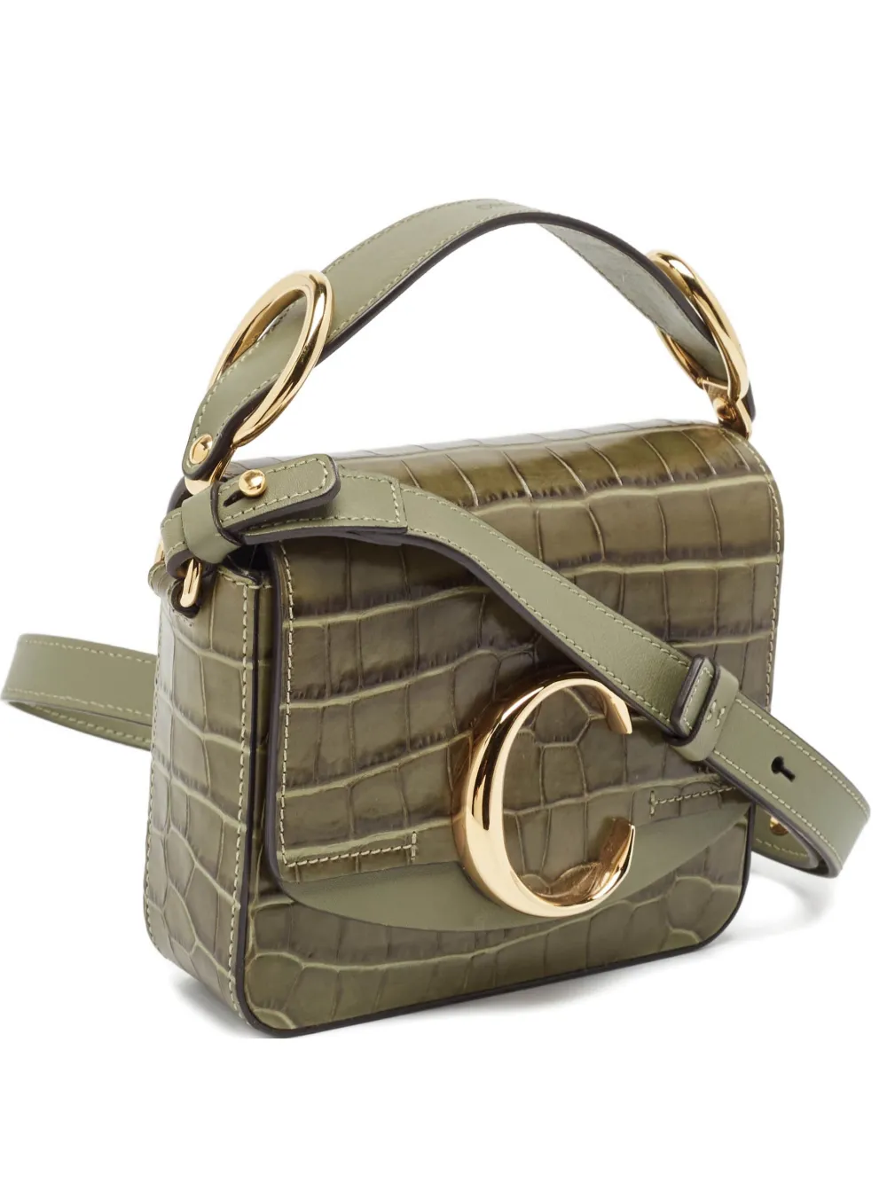Click to view more detailed imagery on our partner's website Pre-owned Chloé Mini Croc-embossed Leather C Bag In Green