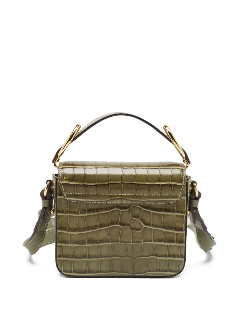 CHLOÉ Pre-owned Mini Croc-embossed Leather C Bag In Green