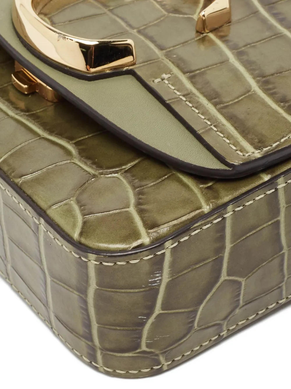 CHLOÉ Pre-owned Mini Croc-embossed Leather C Bag In Green