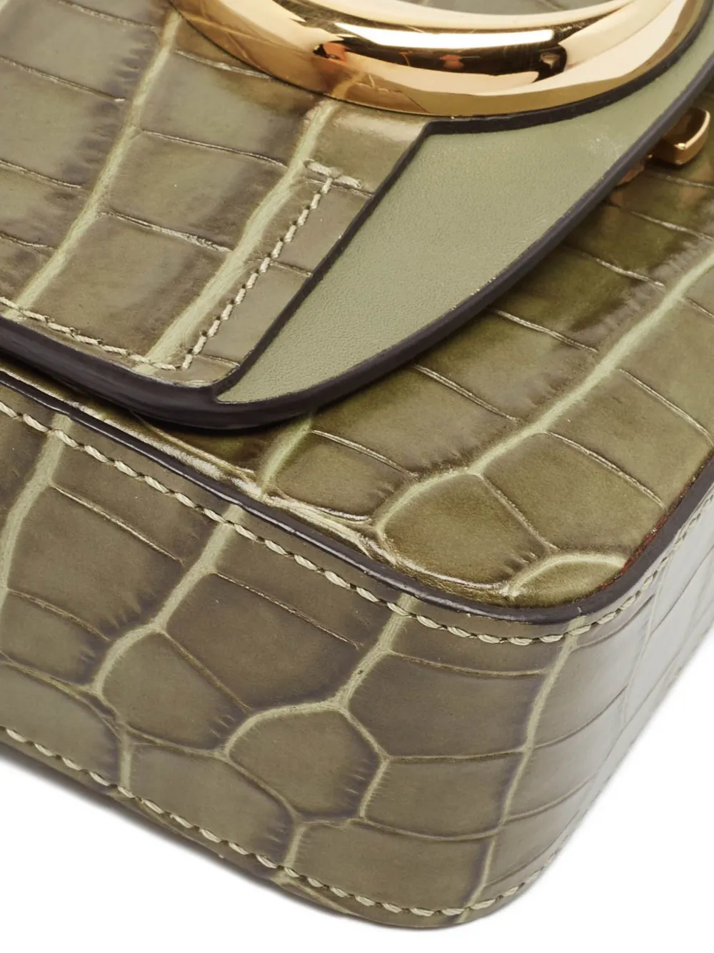 CHLOÉ Pre-owned Mini Croc-embossed Leather C Bag In Green