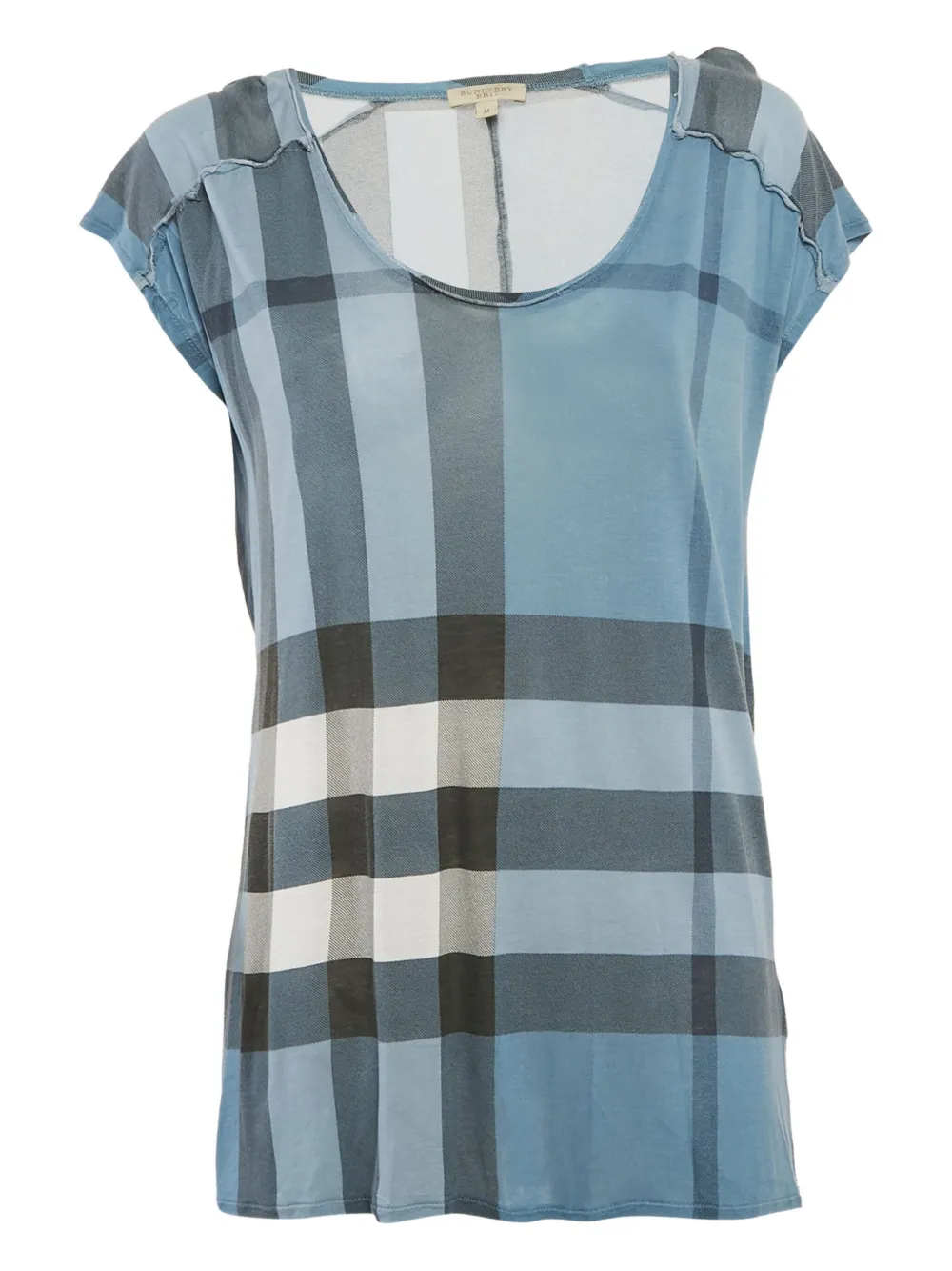 Pre-owned Burberry 2010s Plaid-print Modal Top In Blue