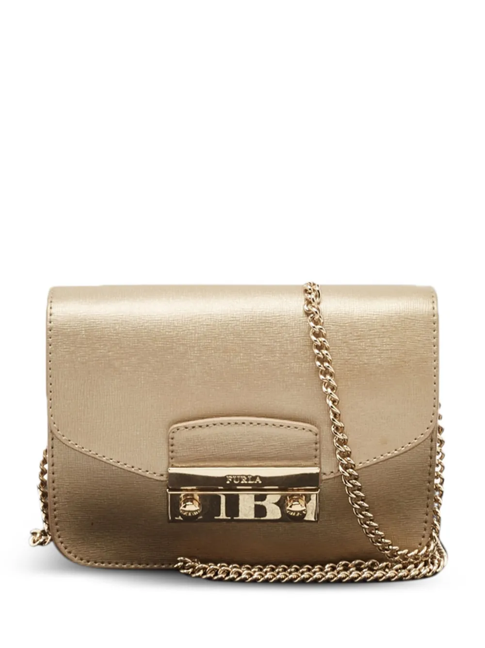 Pre-owned Furla Laminated-leather Mini Crossbody Bag In Yellow