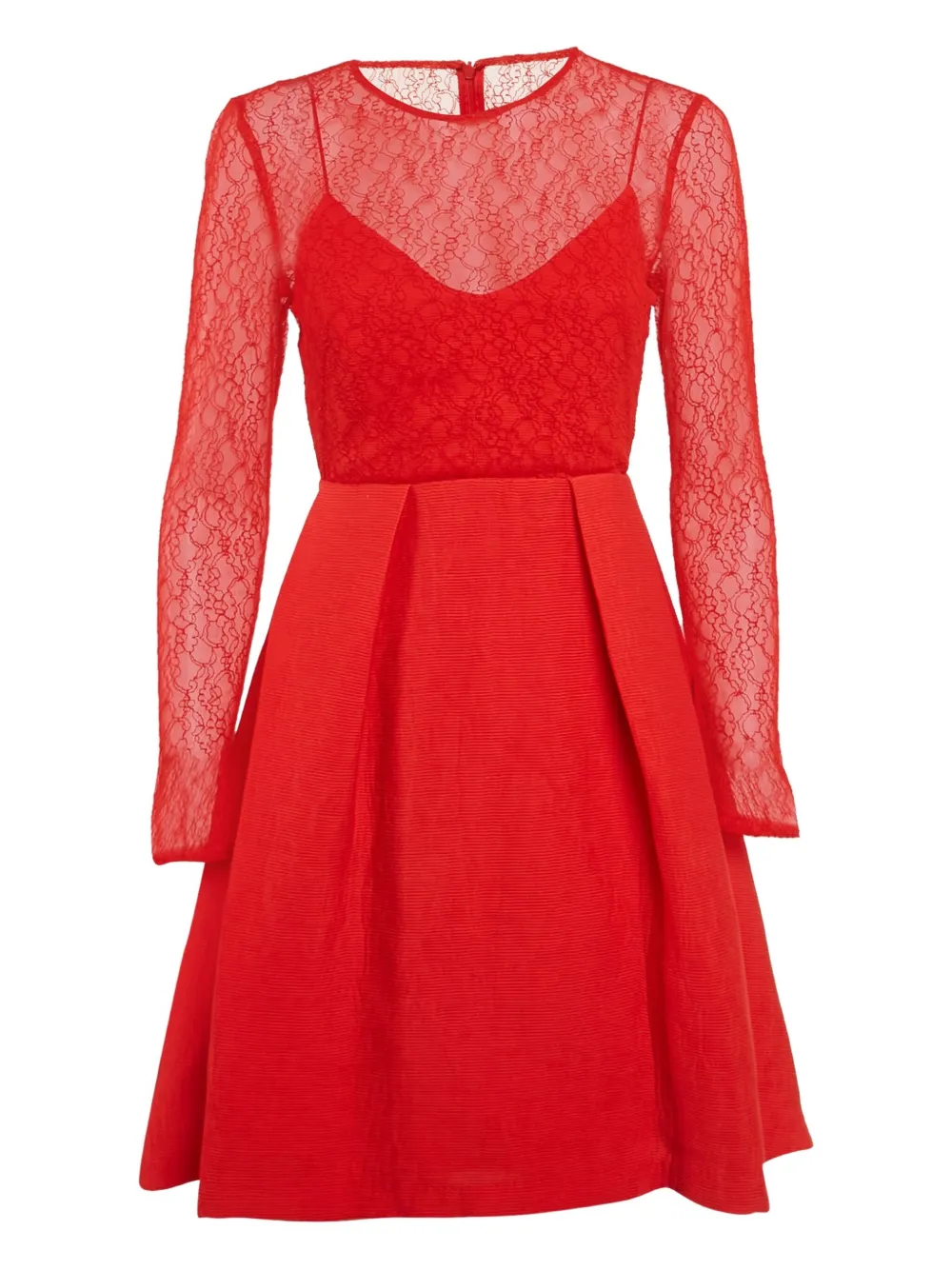 Pre-owned Sandro Floral-lace Pleat-detail Dress In Red