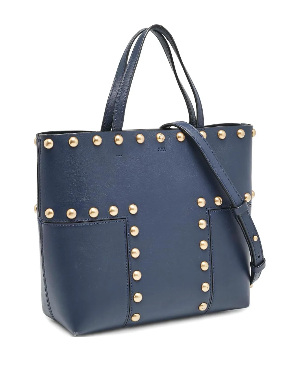 Pre-owned Tory Burch Mini Block-t Stud Tote Bag In Blue