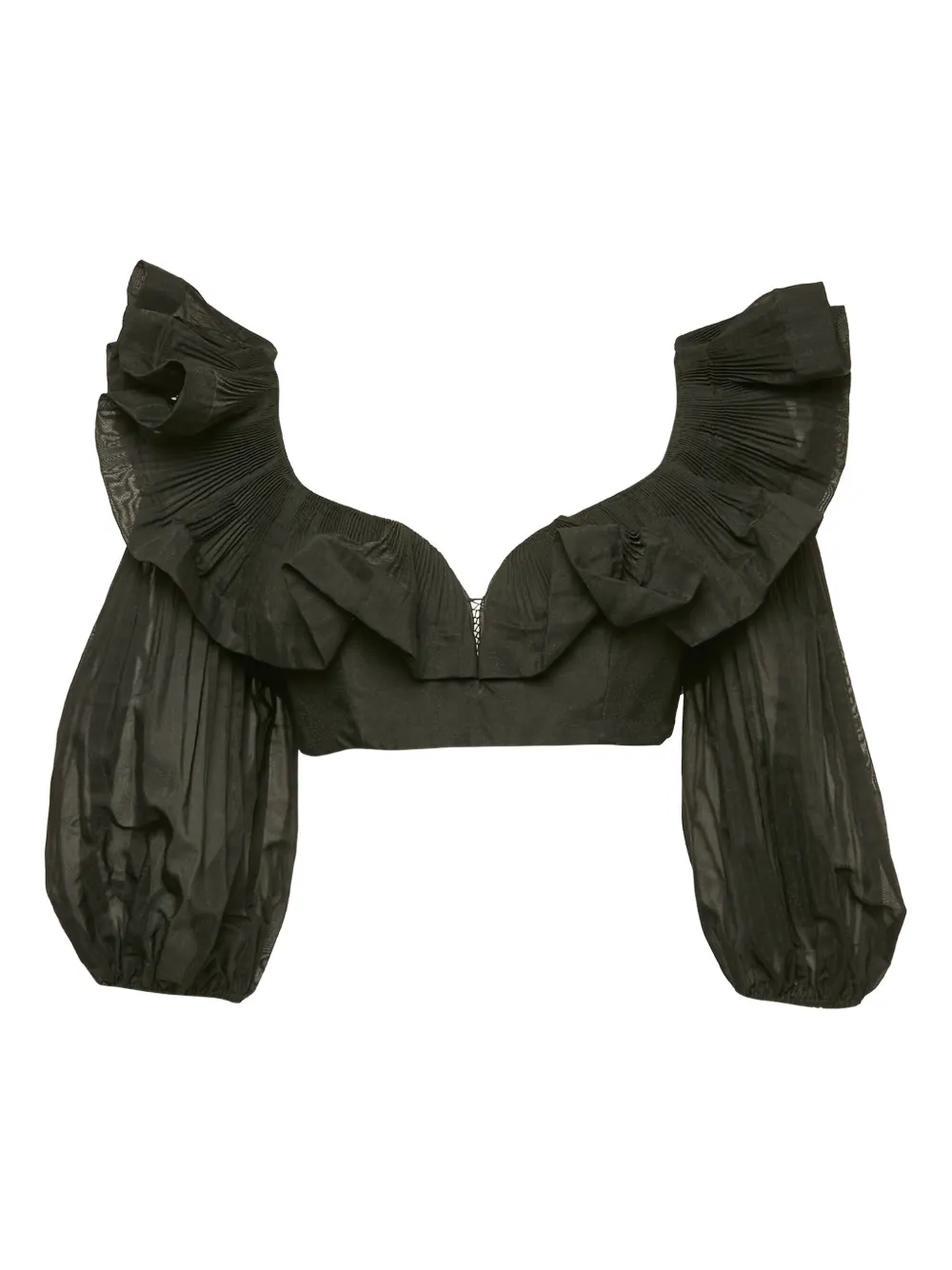 Pre-owned Zimmermann Ruffle-sleeve Top In Black