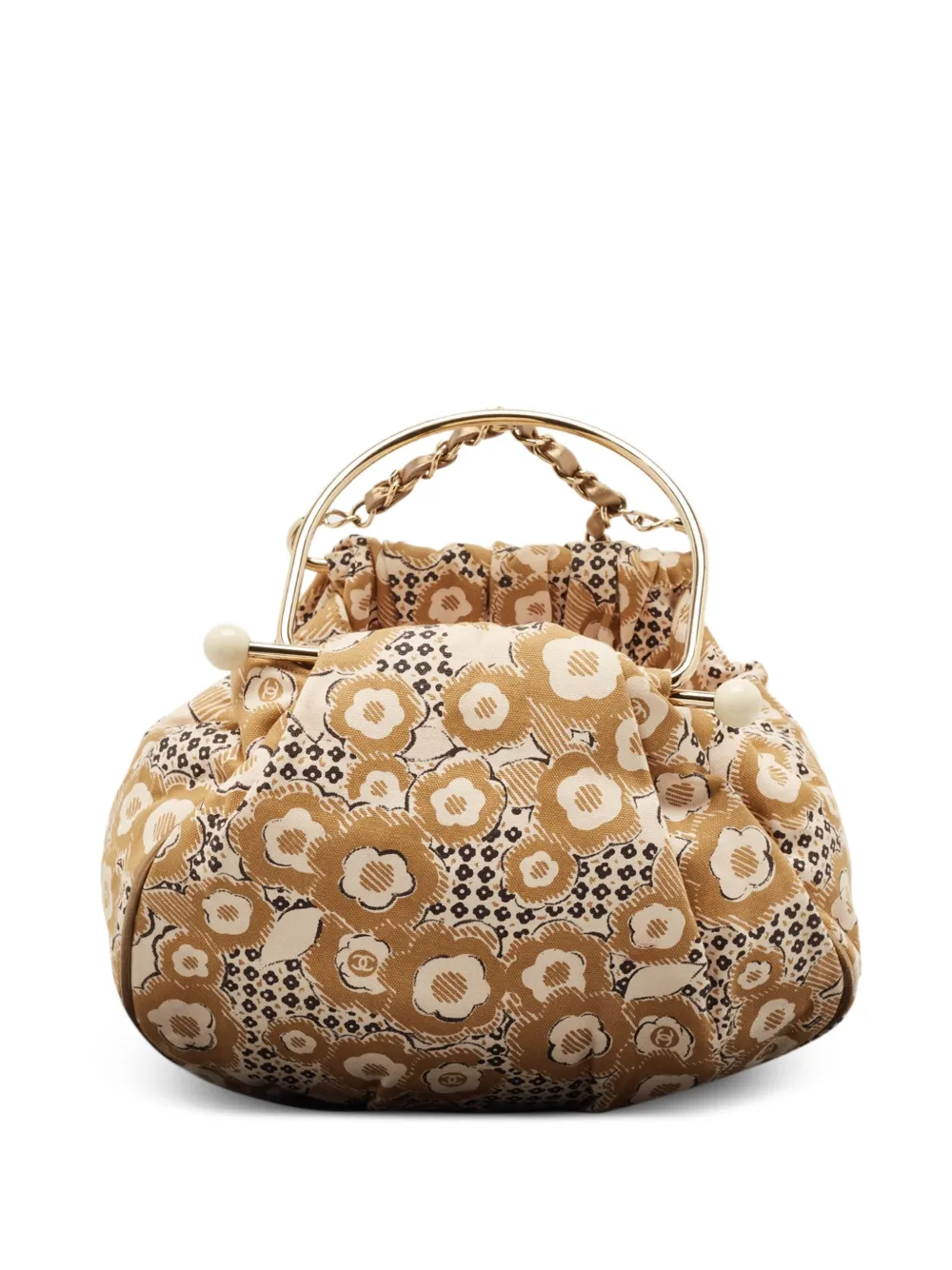 Pre-owned Chanel Floral-print Top-handle Tote Bag In Neutral