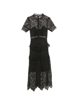 self portrait grid lace midi dress Self-Portrait grid-lace Midi Dress | Grey