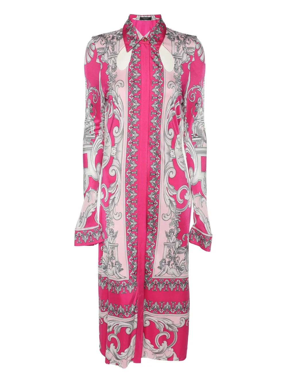 Pre-owned Versace Baroque-print Satin Shirt In Pink