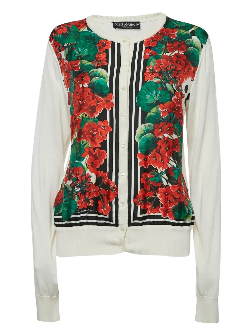 Pre-owned Dolce & Gabbana Floral-print Silk Cardigan In White