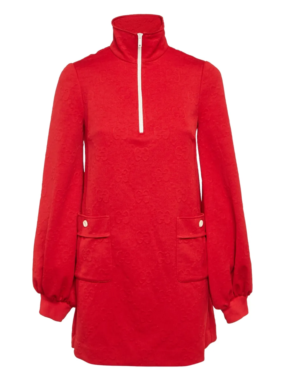 Pre-owned Gucci Gg-pattern Zip-up Mini Dress In Red