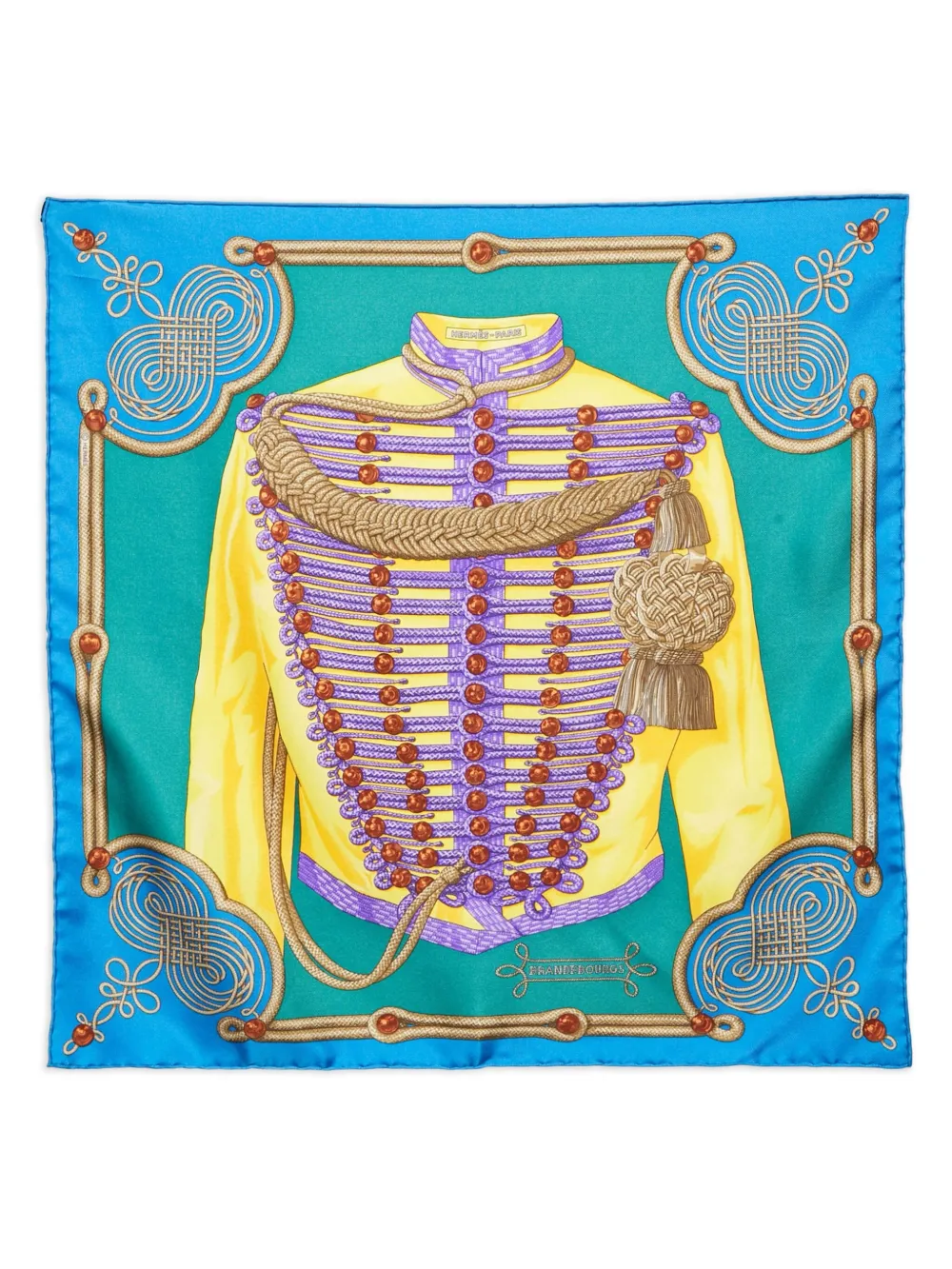 Pre-owned Hermes Jacket-print Silk Scarf In Blue