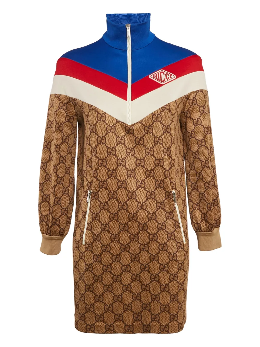 Gucci Pre-Owned Abito con mezza zip e monogramma GG - Marrone