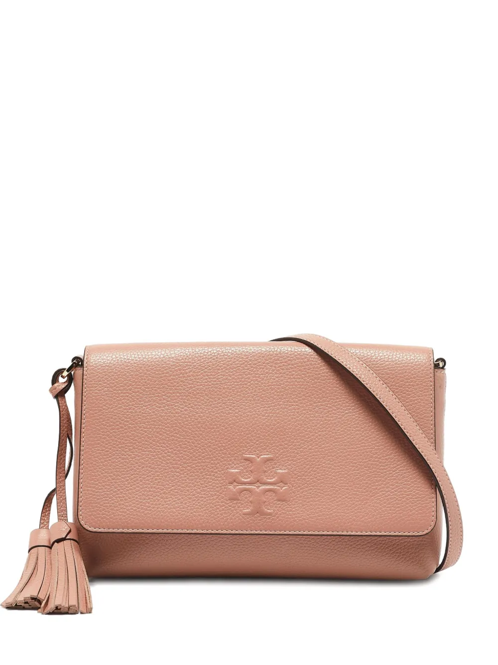 Pre-owned Tory Burch Embossed-logo Tassel-detail Crossbody Bag In Pink