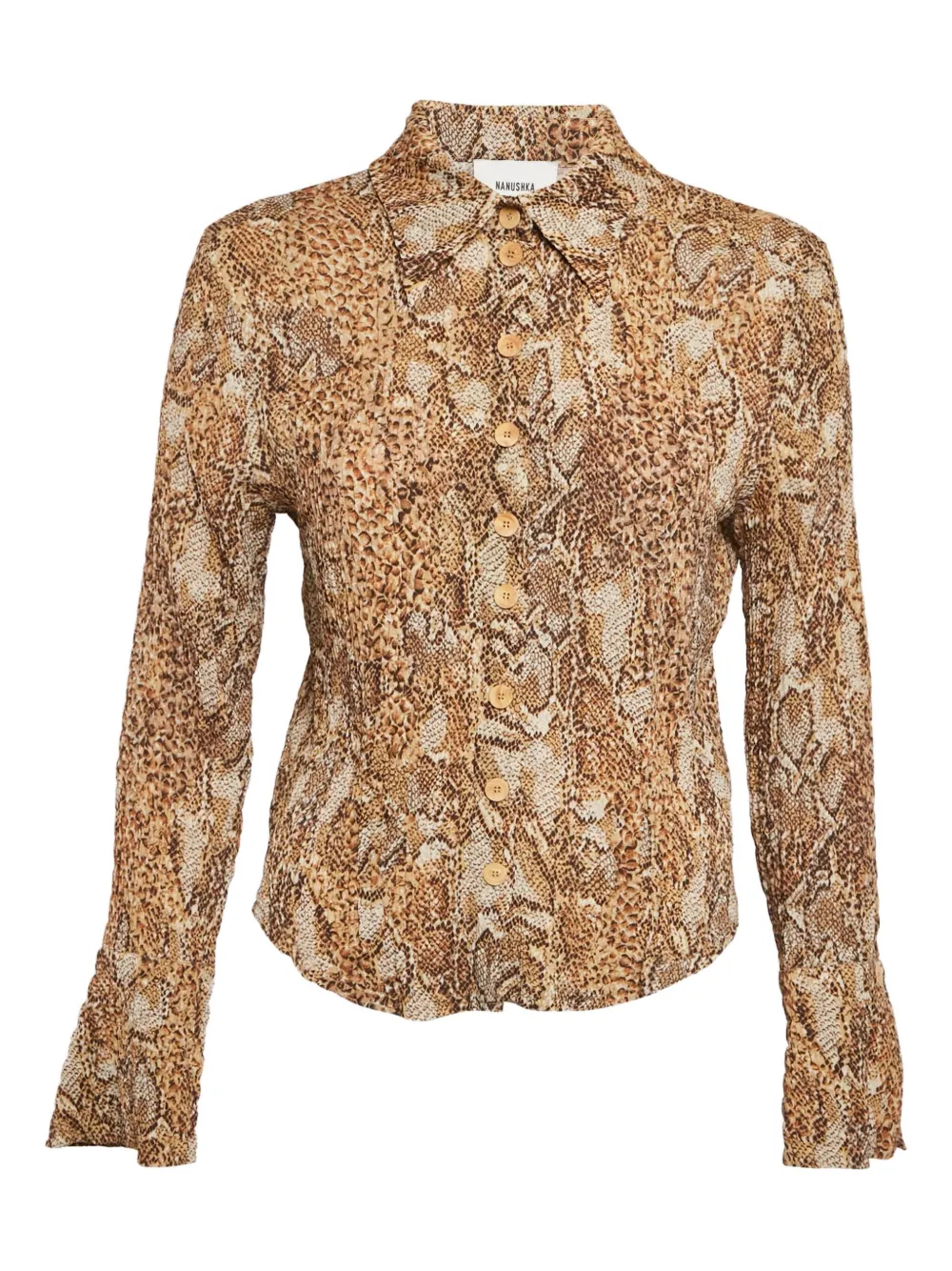 Pre-owned Nanushka Snakeskin-print Crepe Shirt In Brown