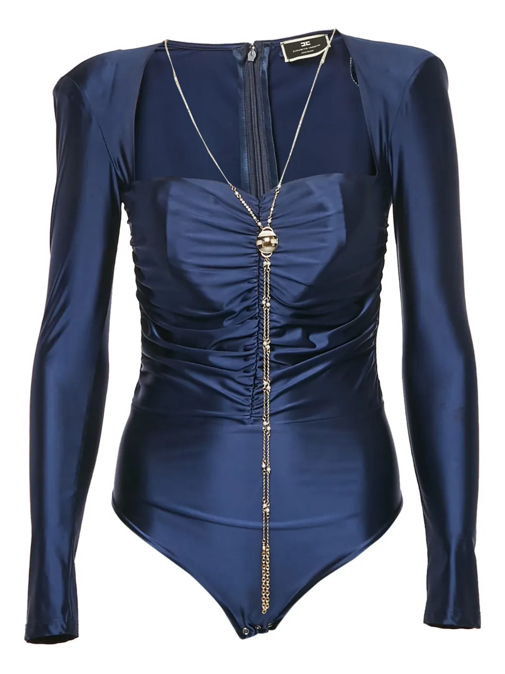 Pre-owned Elisabetta Franchi Satin Long-sleeve Bodysuit In Blue